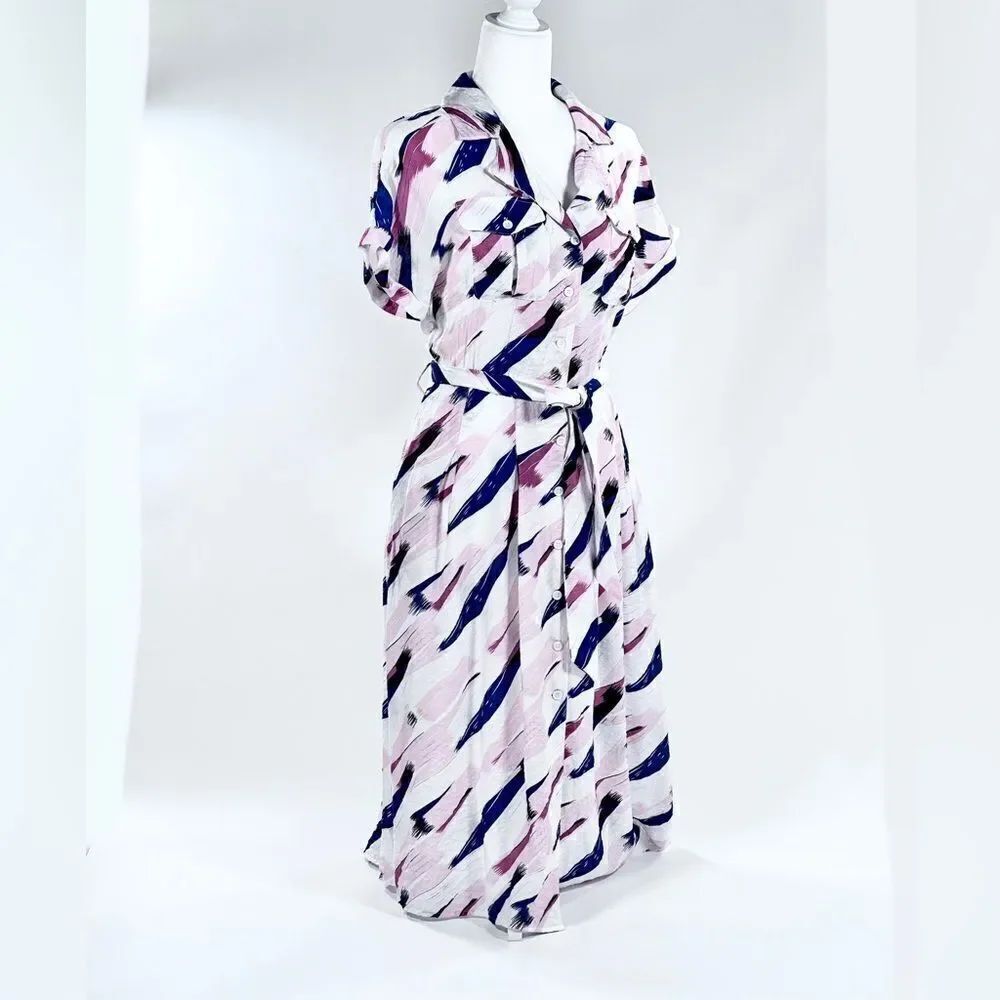 frnch paris brush print button down dress XS